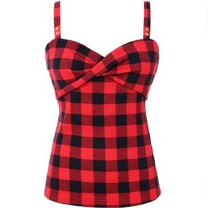 Plaid tank top with twisted bust